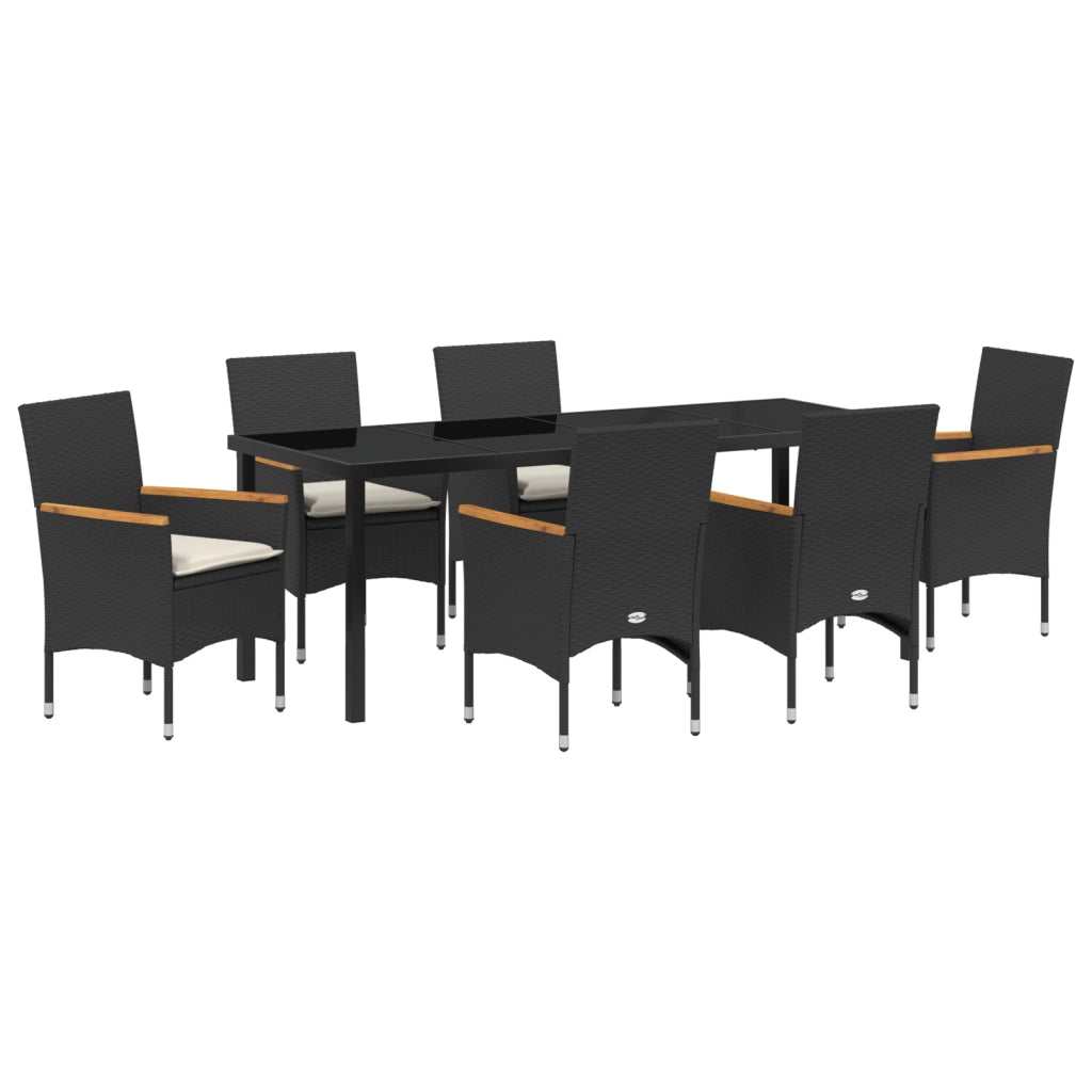 Set da pranzo da giardino  da 7 pezzi con cuscini Rattan sintetico nero