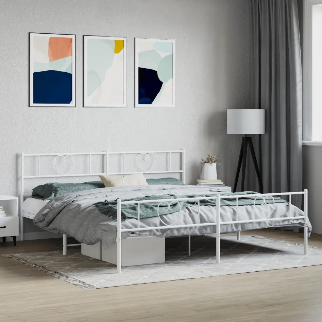Letto matrimoniale | Letto per adulti | Giroletto con Testiera e Pediera Metallo Bianco 180x200 cm