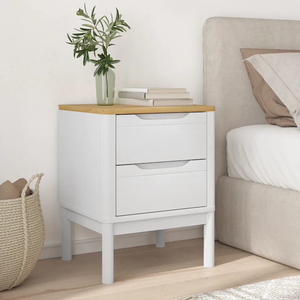 Comodino-Tavolino da notte FLORO Bianco 45x39x57 cm in Legno Massello di Pino