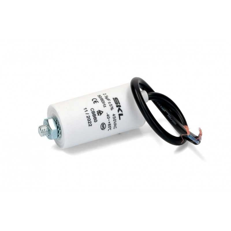 CONDENSATORE 2,5MF UNIVERSALE VARI USI D.30mm altezza 57mm CON CAVETTO - UNIVERSALE