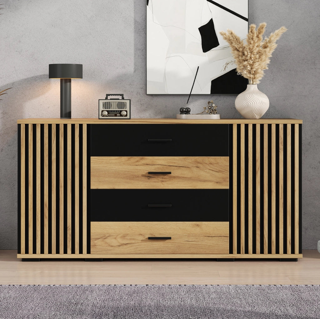 Credenza 140x35x70 cm in MDF, 4 cassetti e 2 ante