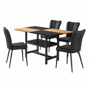 Set tavolo da pranzo e sedie con 1 tavolo e 4 sedie; portaoggetti; in MDF; metallo e similpelle marrone e nero