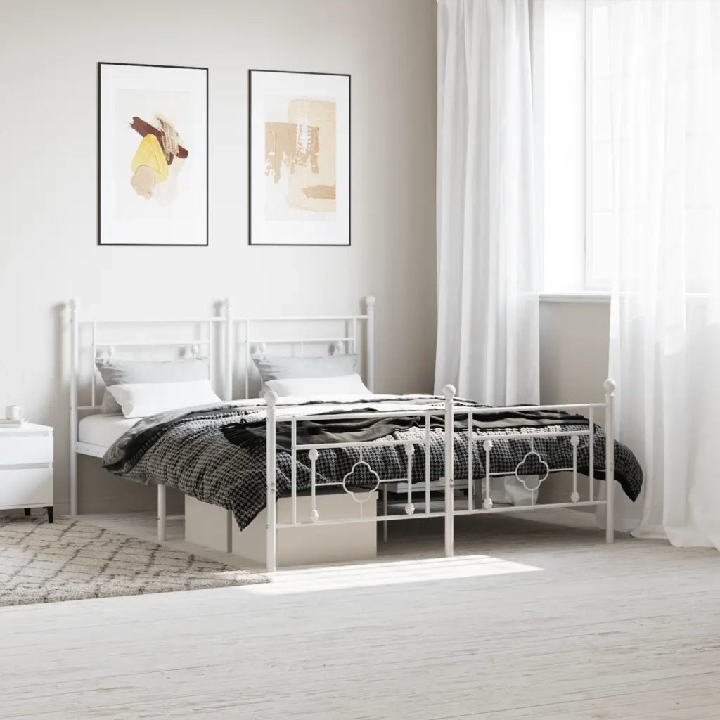 Letto matrimoniale | Letto per adulti | Giroletto con Testiera e Pediera Metallo Bianco 160x200 cm