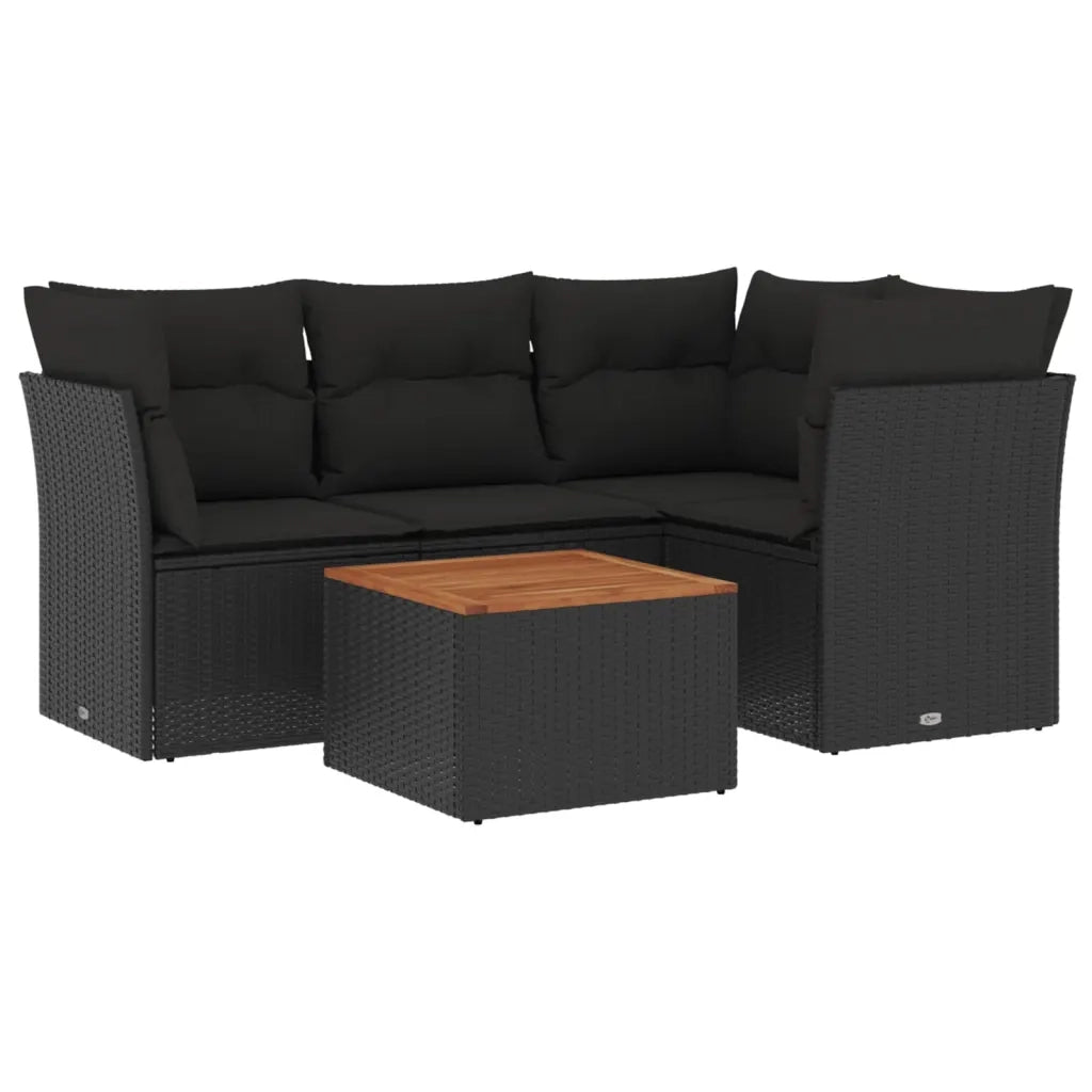 Set Divani da Giardino 5 pz | Set Salotto da Giardino con Cuscini in Polyrattan Nero
