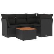 Set Divani da Giardino 5 pz | Set Salotto da Giardino con Cuscini in Polyrattan Nero