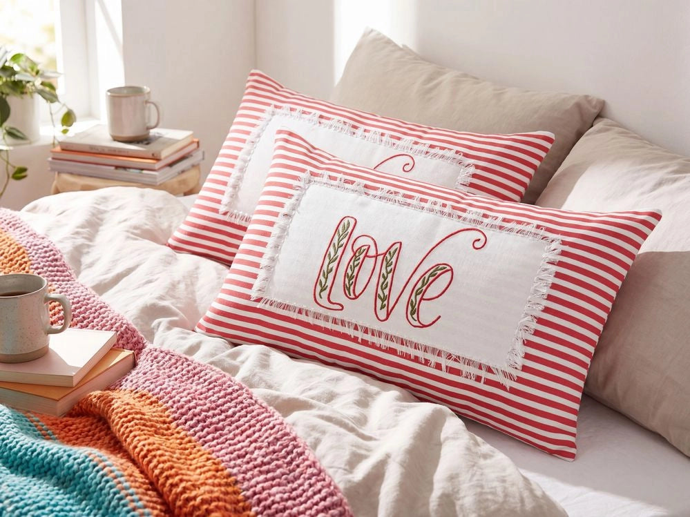 Set di 2 cuscini decorativi in cotone con motivo a righe bianche e rosse 30 x 50 cm soggiorno camera da letto
