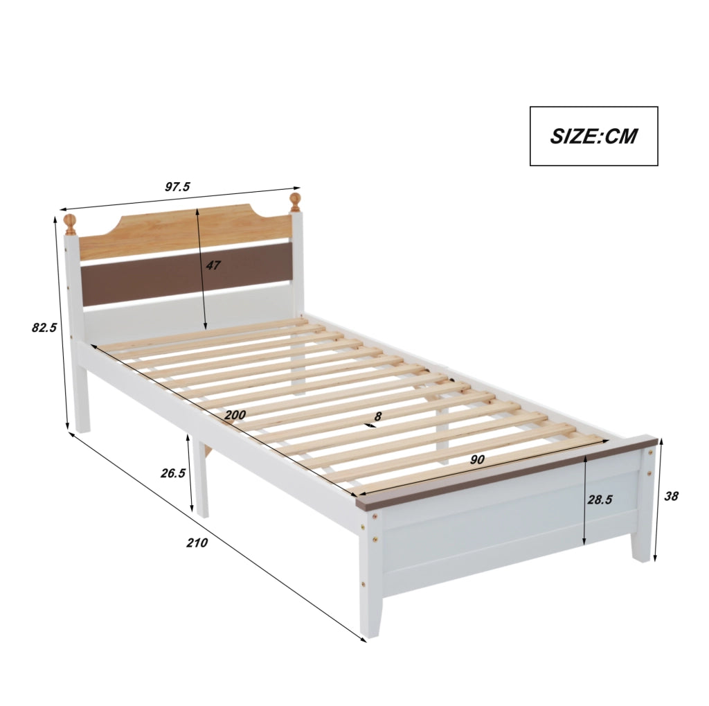 LETTO Singolo 90x200 cm Bianco in pino e MDF