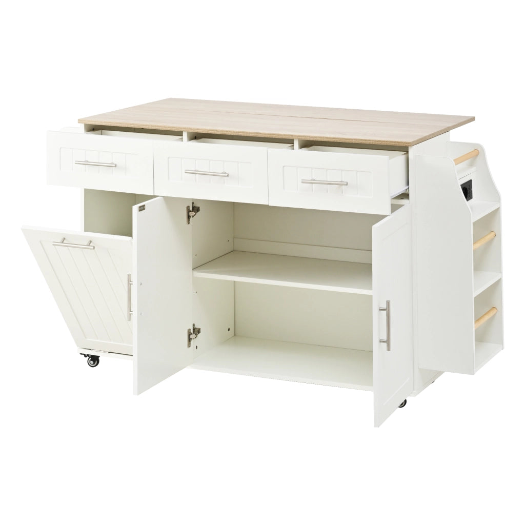 Isola cucina con piano estraibile e prese - per cucina - in MDF - 120×40(70)×90 cm - bianco
