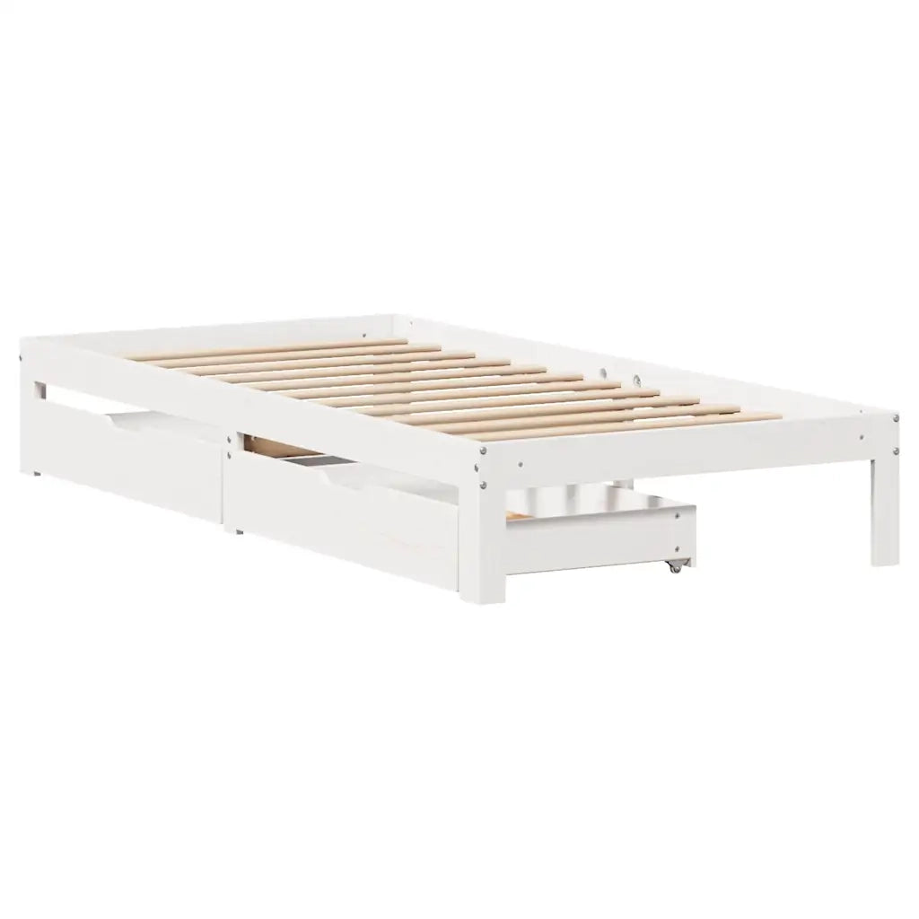 Giroletto con Cassetti-Struttura Letto con contenitore Bianco 100x200 cm Legno Massello di Pino 402701