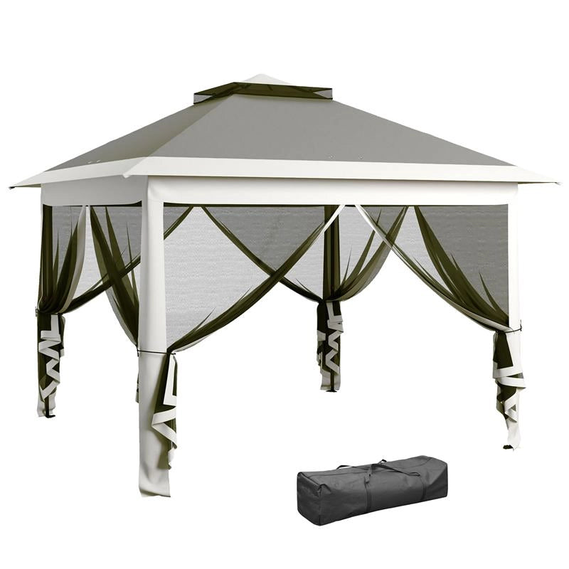 GAZEBO DA ESTERNO AD ALTEZZA REGOLABILE CON ZANZARIERE IN METALLO E TESSUTO OXFORD 3.3X3.3X2.8 M GRIGIO SCURO