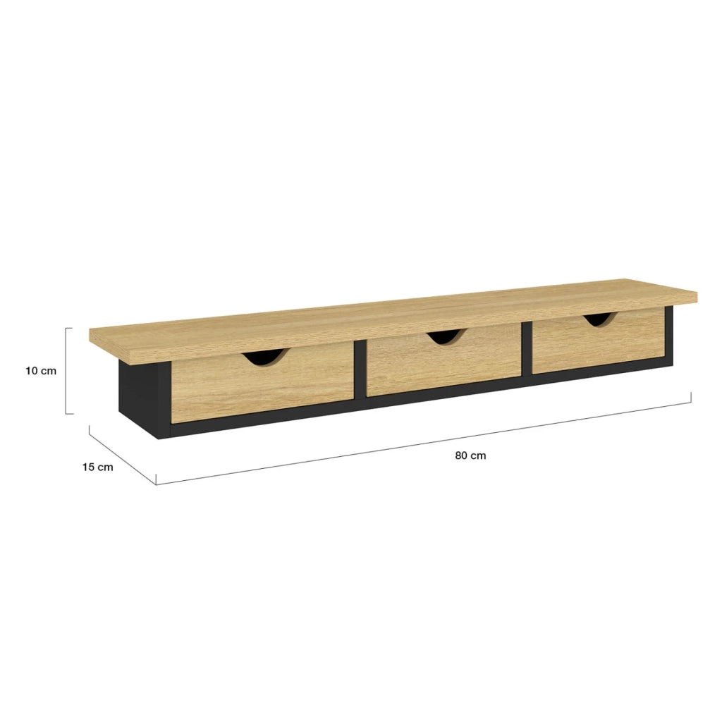 IDMarket - Consolle da parete a 3 cassetti LISE in legno ed effetto nero