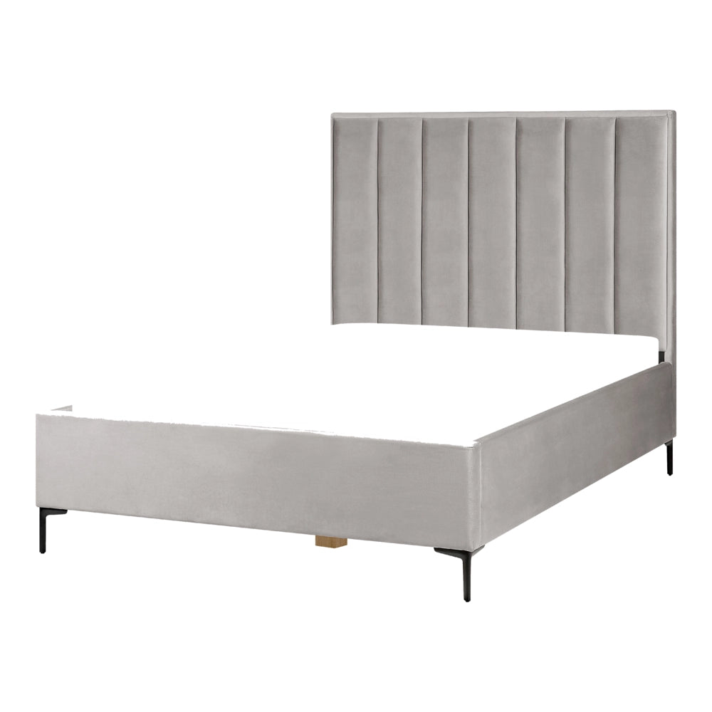 Letto in velluto grigio chiaro matrimoniale 140 x 200 cm con ottomana testata imbottita contenitore gambe in metallo Nero