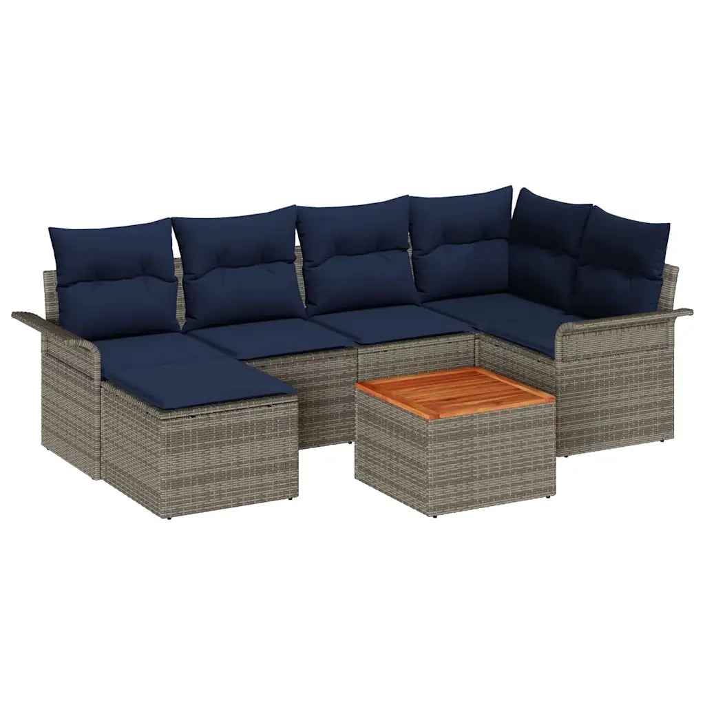 Set Divano da Giardino con cuscino 7 pcs Grigio polyrattan
