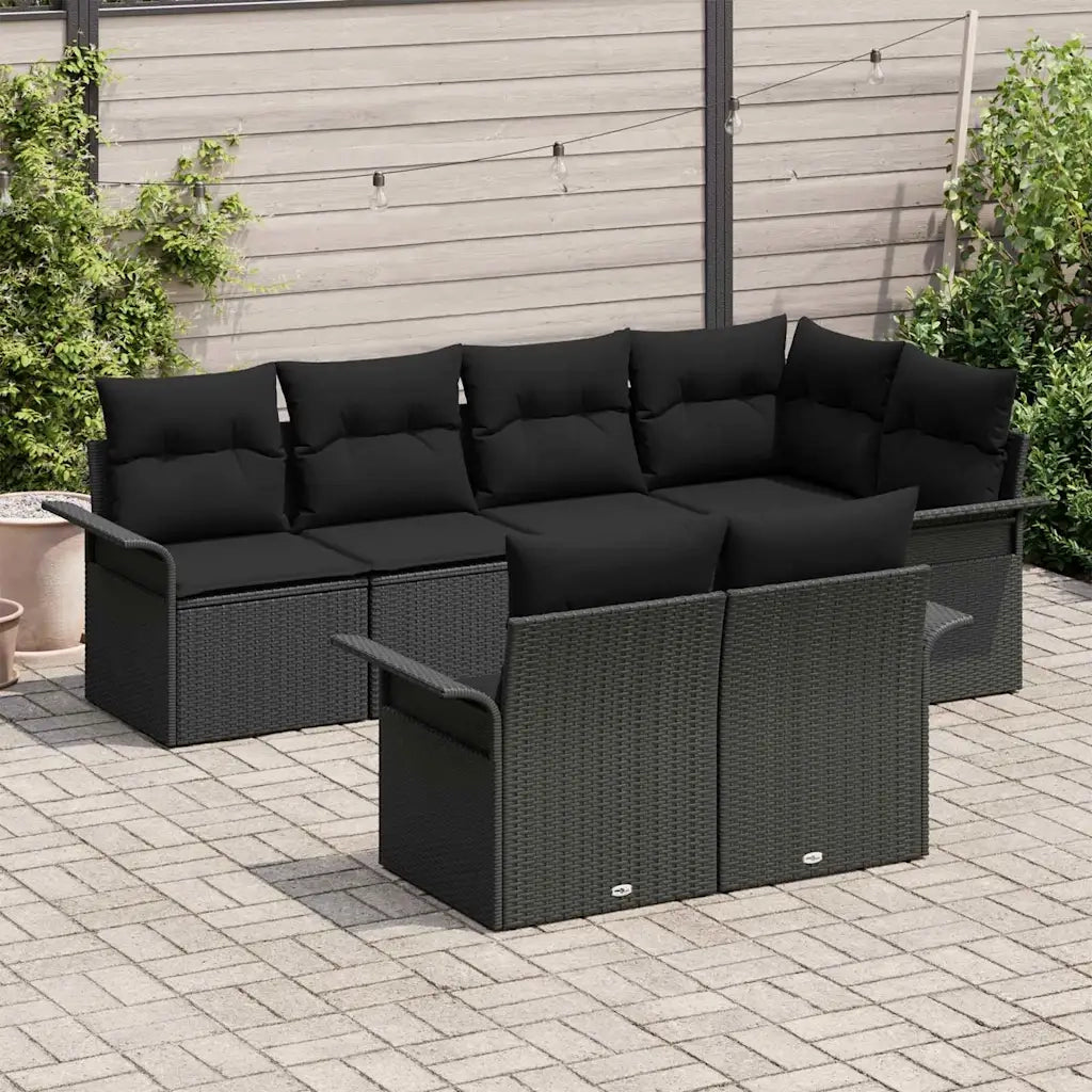 Set Divano da Giardino con cuscino 7 pcs Nero Poly Rattan 3354072