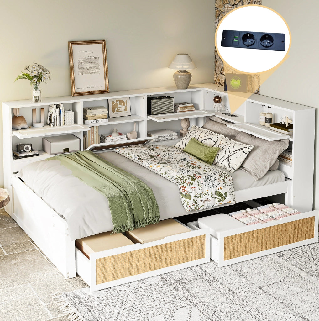 Divano letto multifunzionale con USB e contenitore 140x200 cm; bianco