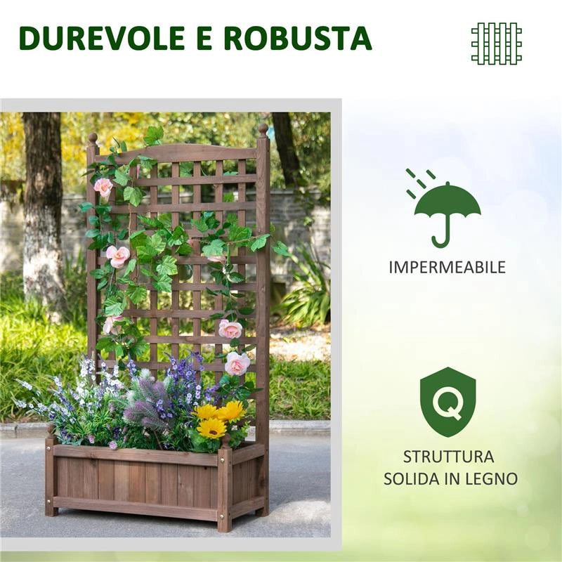 FIORIERA DA ESTERNO IN LEGNO CON GRIGLIATO PER PIANTE RAMPICANTI 64X28X120 CM MARRONE
