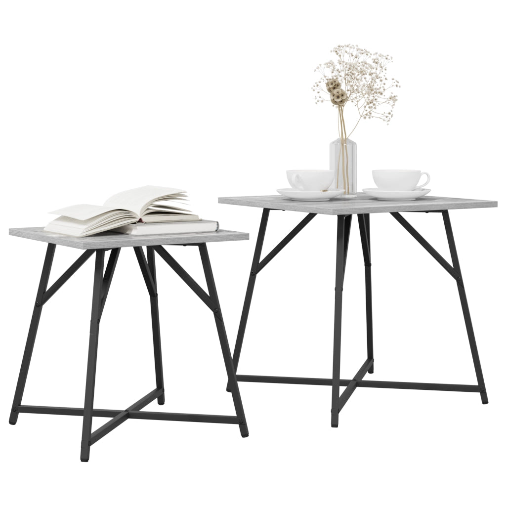 Tavolino 2 pz Grigio Sonoma in Legno Ingegnerizzato e Metallo