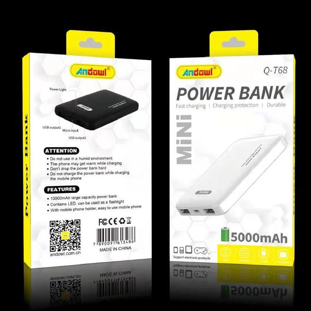 Trade Shop - Mini Power Bank Capacità 5000mah Q-t68 Portatile Ricarica Rapida 2 Porte Usb -