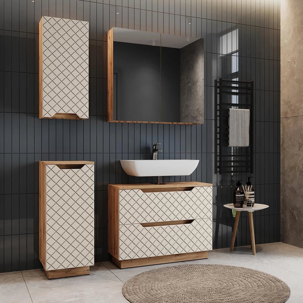 Set di mobili da bagno Lotta, Cachemire, 79.6 cm, composto da mobile sottolavabo, specchiera, armadio medio e pensile
