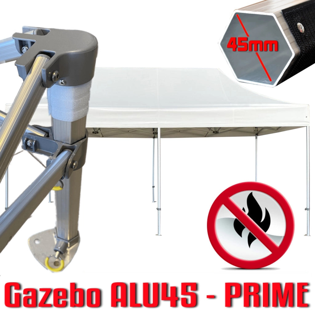 Gazebo 3x6 m bianco certificato IGNIFUGO SENZA laterali pieghevole alluminio piantone esagonale 45mm portatile estendibile richiudibile estensibile acciaio per fiere eventi stand chiosco tenda tendone mercato mercatino