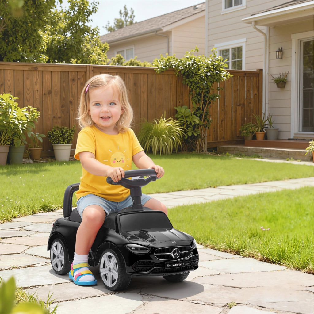 Macchina per Bambini Licenza Mercedes Benz con Clacson e Spazio Portaoggetti, 65x28x39 cm, Nero