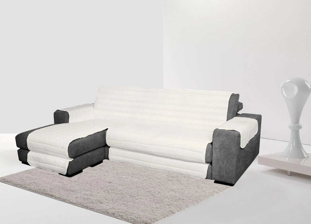 Copridivano Trapuntato Per Divani Con Penisola Modello Simpaty Colore Panna - 240 cm - Panna