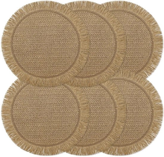 Set di 6 Piatte Ronde per Tavolo in Materiale Naturale - Resistenti al Calore e Lavabili