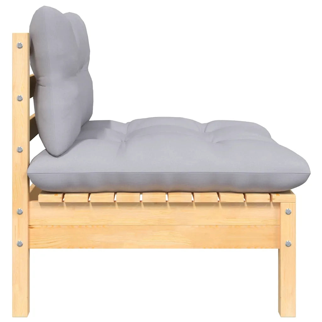 Set Divani da Giardino 3 pz con Cuscini Grigio Massello di Pino 806681
