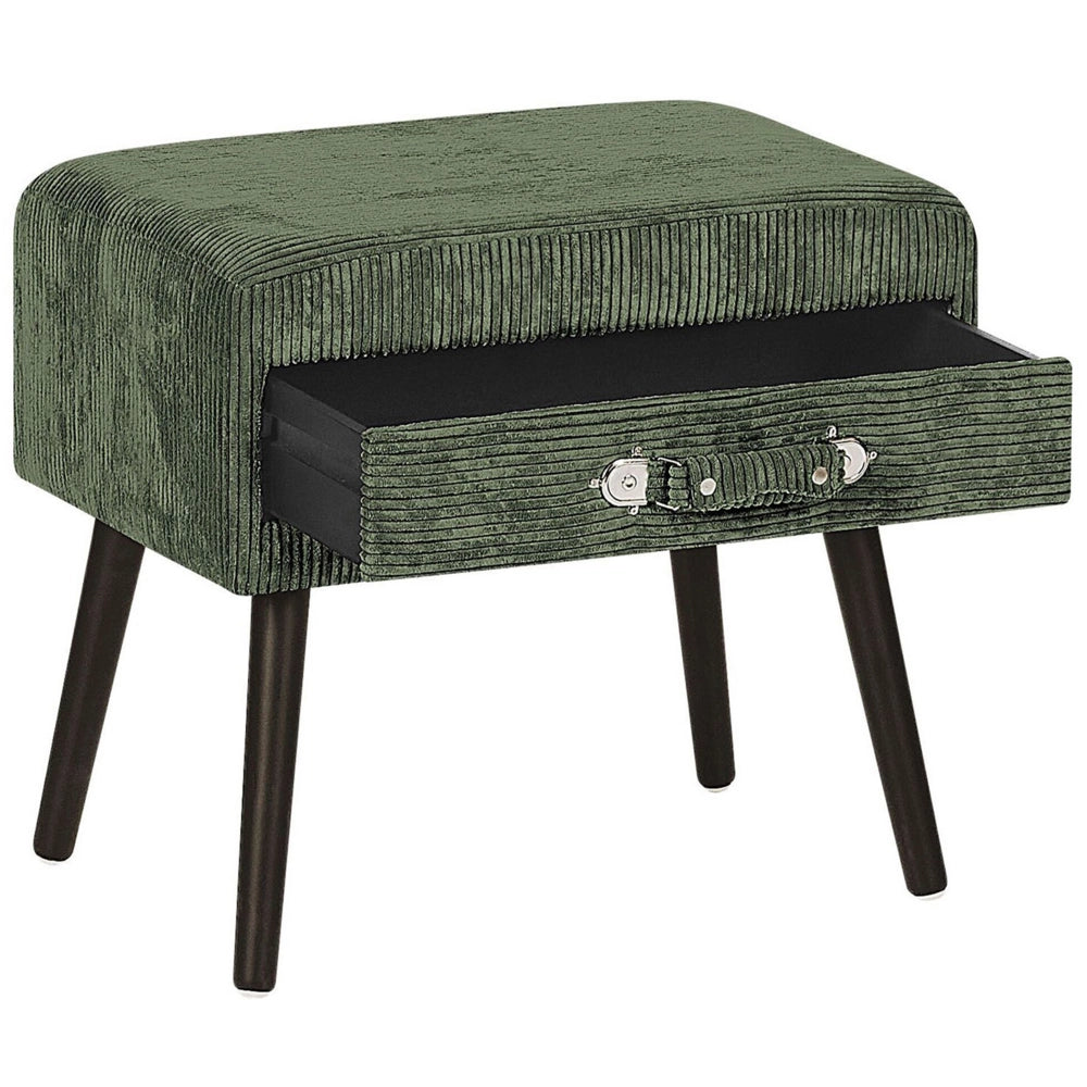 Tavolino con contenitore gambe nere in velluto a coste verde scuro 46 x 50 x 35 cm Valigia