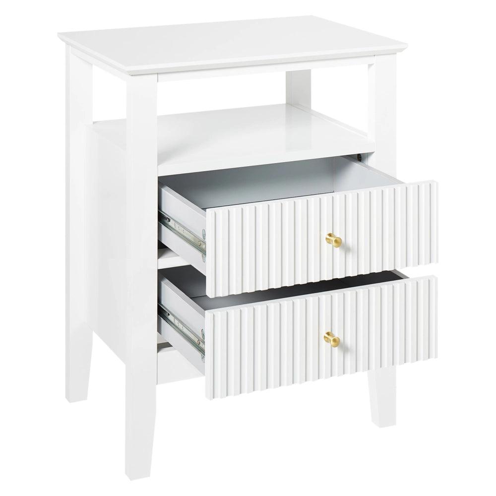 Set di 2 Comodini a 2 cassetti MDF bianco 1 ripiano Maniglia oro Camera da letto Elegante