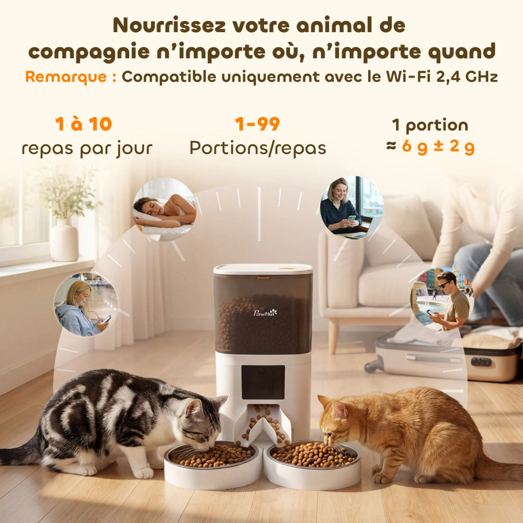 Dispenser Cibo Automatico per Gatti ¨C zephmum ¨C Bianco ABS Inox 37x36x35cm