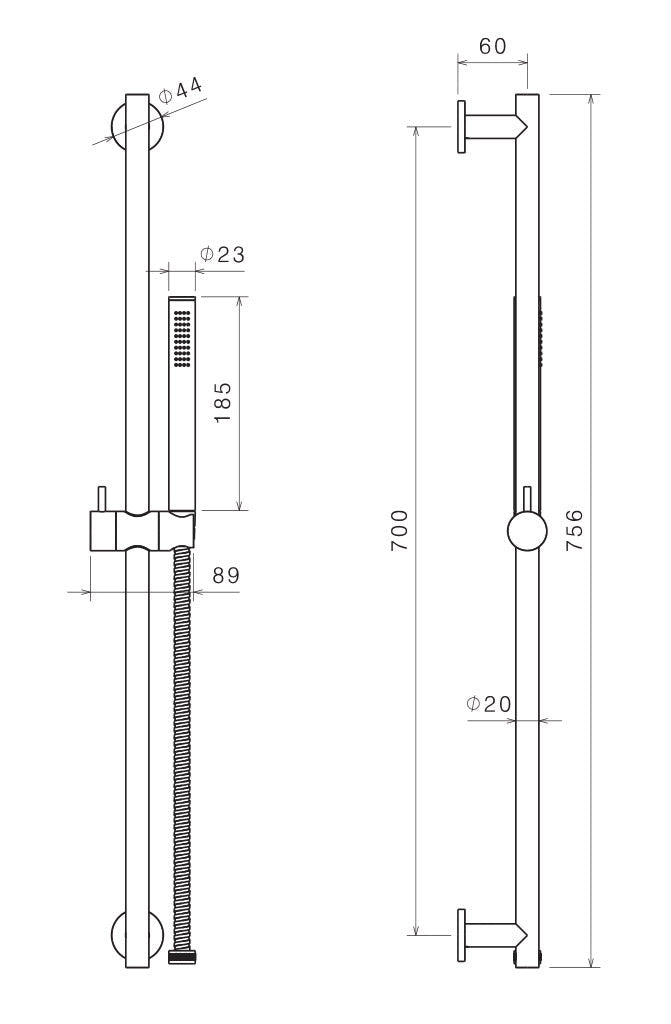 Saliscendi Asta con Doccetta in Acciaio Inox Satinato Nilo