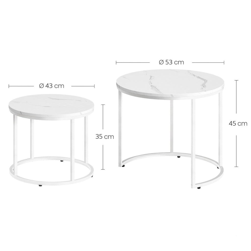 Set di 2 tavolini da salotto a incastro effetto marmo bianco