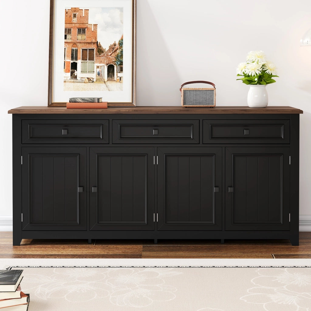 Credenza Nera 160 cm Mobile Buffet Moderno in MDF con 4 Ante e 3 Cassetti