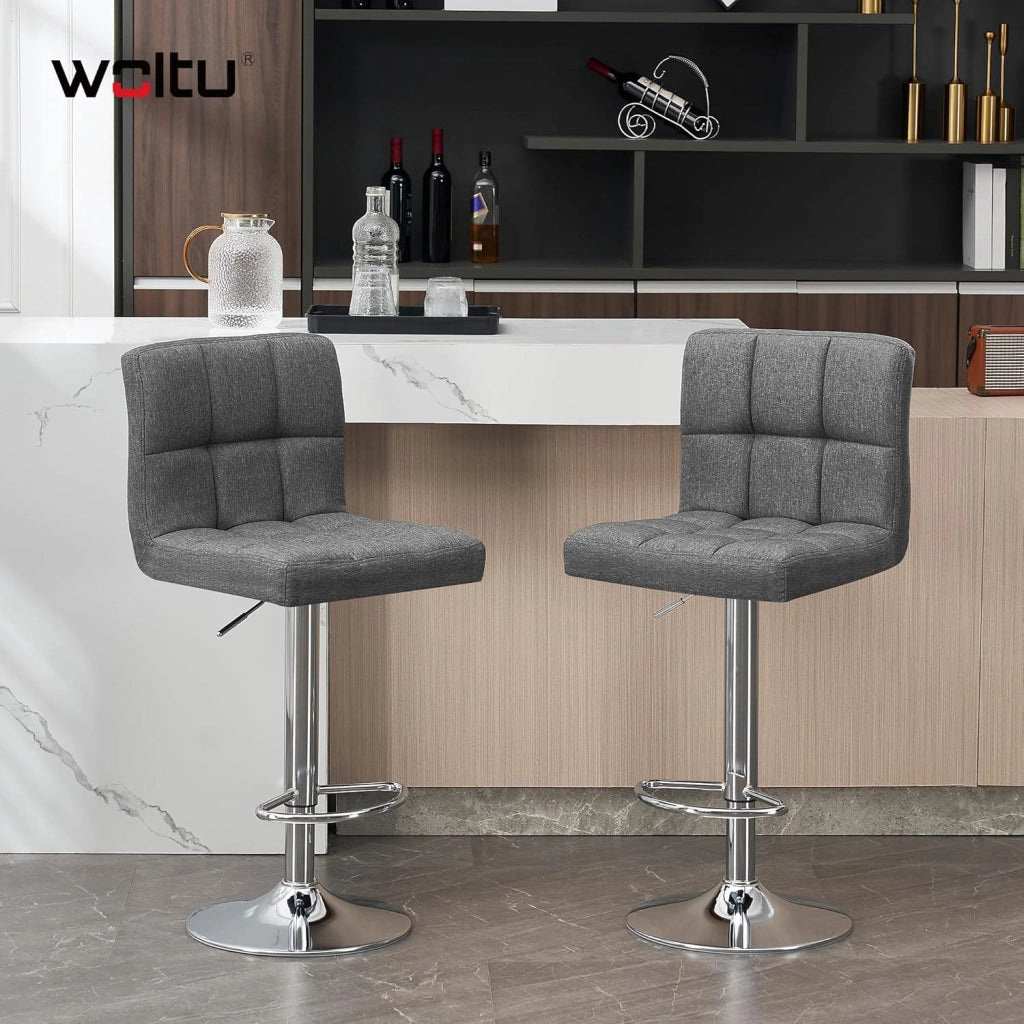 Sgabelli da Bar Tessuto di Lino Sedia Cucina Alta con Schienale Senza Braccioli Girevole, Grigio Scuro, BH32dgr-4