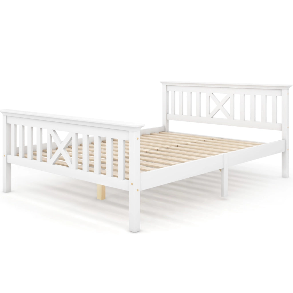 Letto matrimoniale 140x200 cm con testiera a X; legno; bianco (Senza materasso)
