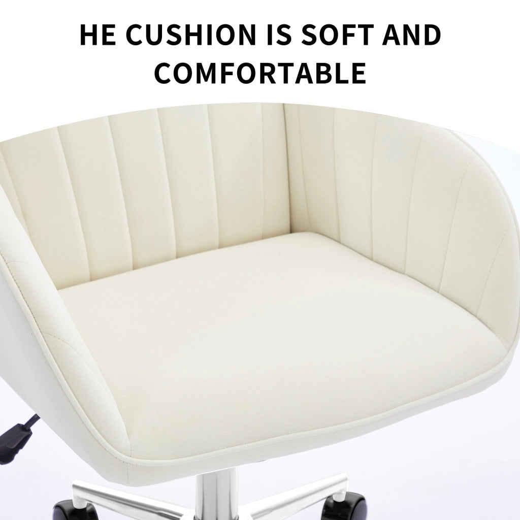 Sedia da ufficio girevole ergonomica con altezza regolabile schienale avvolgente e ruote in velluto bianco per casa