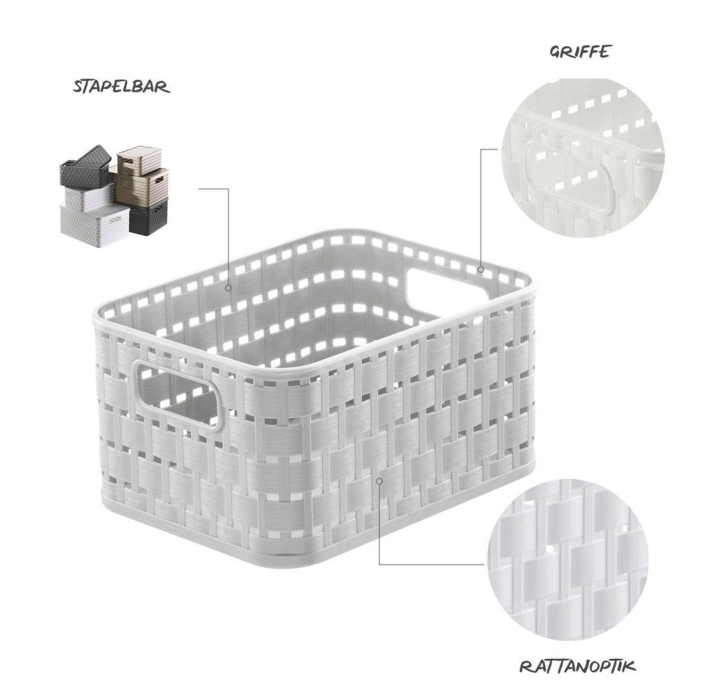 CONTENITORE IN PLASTICA IN MODERNO LOOK RATTAN CESTA COUNTRY 18X14X10CM BIANCA