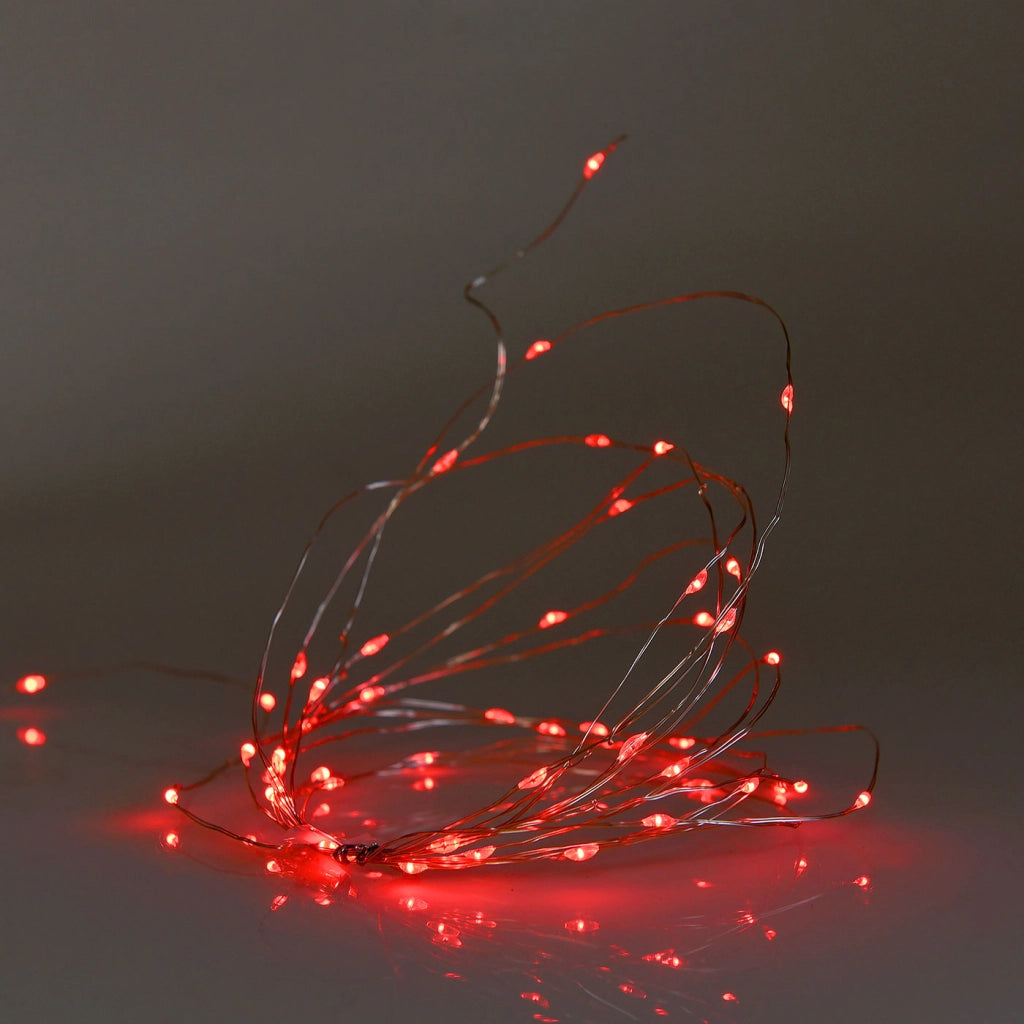 CATENA LUMINOSA A BATTERIA CON 50 MICROLED ROSSI SU FILO METALLICO FLESSIBILE DA 5 METRI - DECORAZIONE NATALIZIA WEDDING E ALLESTIMENTI INTERNI