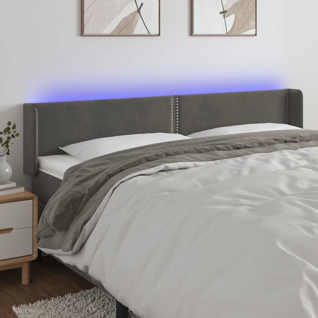 Testiera a LED-Testata con LED Grigio Scuro 163x16x78/88 cm in Velluto 824693