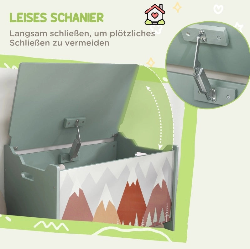Cassapanca portagiochi verde in legno con coperchio, 60 cm