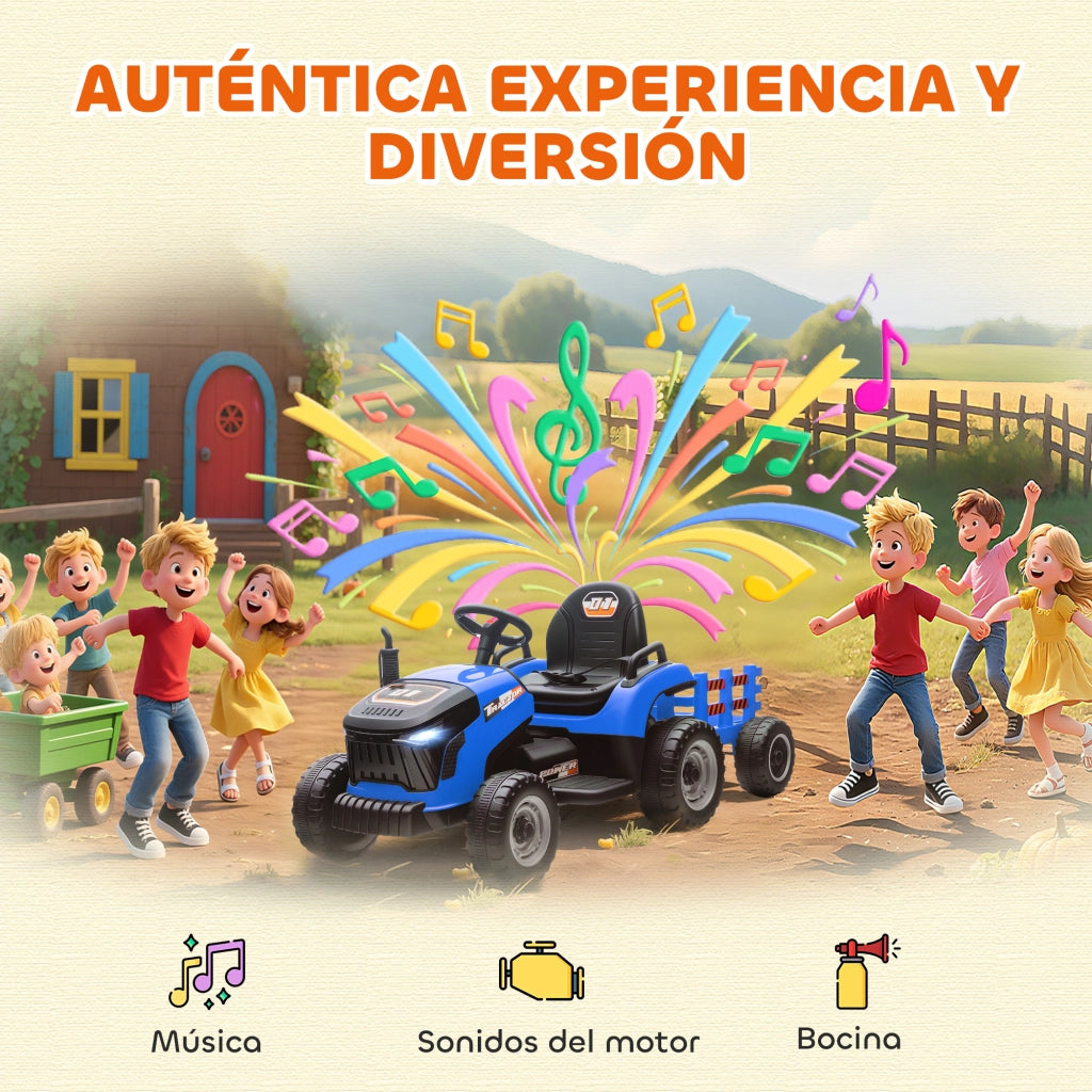 Trattore Elettrico per Bambini con Rimorchio ¨C zephmum ¨C Blu, 12V, Controllo Remoto 2.4G