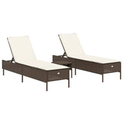 Set Lettini PrendiLettino sole | Sdraio da giardino | Lettino da sole con Cuscini 3 pz Marrone in Polyrattan