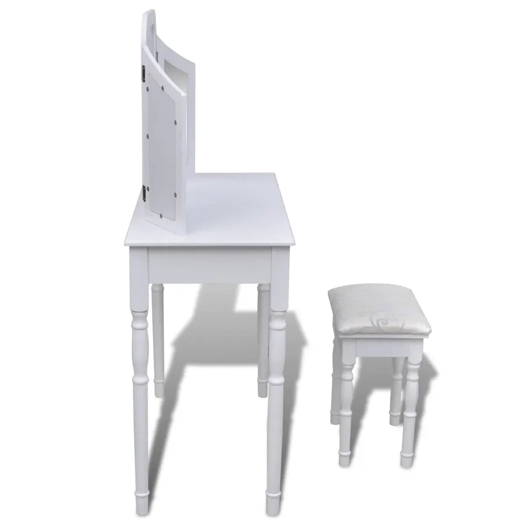 Toletta 3-in-1 con Specchio Sgabello e 2 Cassetti Bianca 241003