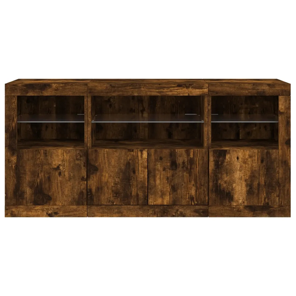 Credenza con Luci LED Rovere Fumo 142,5x37x67 cm 3209069