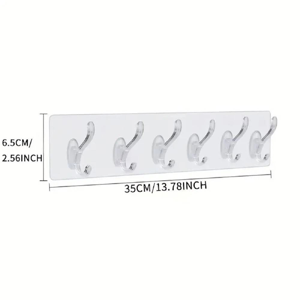 Trade Shop - Gancio Appendiabiti Da Parete A 6 File Adesivi Trasparenti Appendere Accessori -