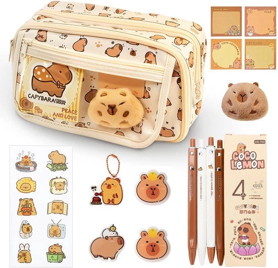 Etui per Capibara, set di scrittura per Capibara, portafoglio per Capibara con compartimenti, tasca per Capibara, set di materiali da scrivere per ufficio, scuola, studenti, bambini
