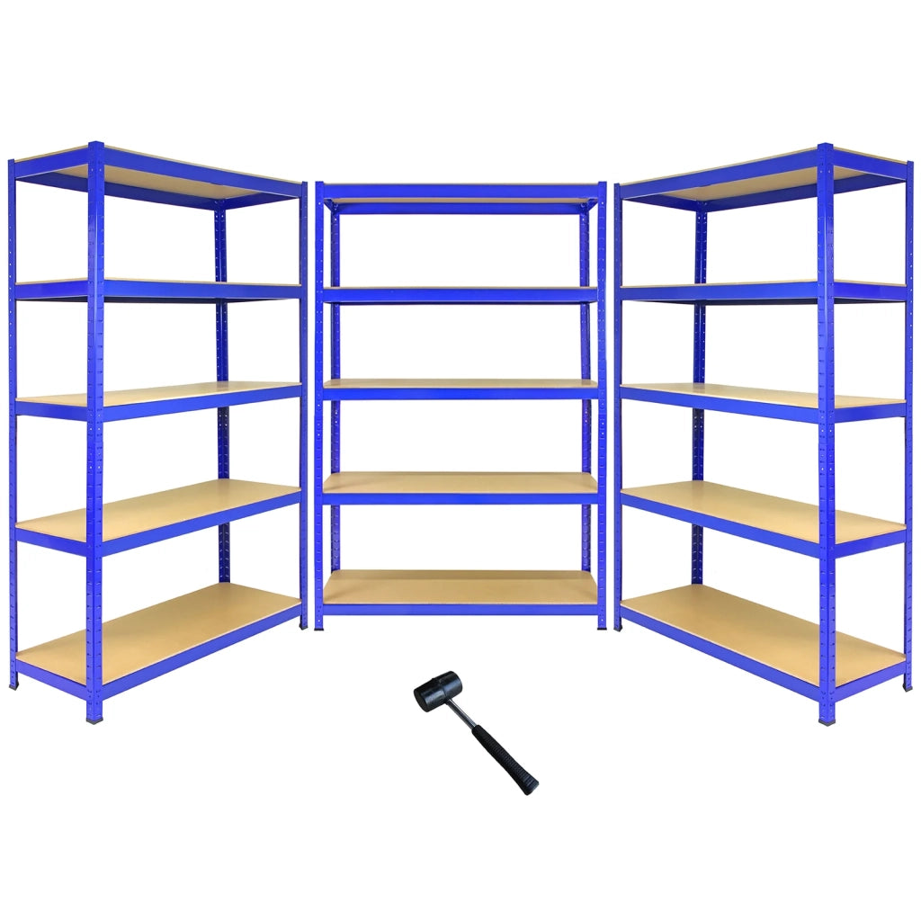 3 Scaffali in Acciaio Senza Bulloni T-Rax Blu Larghi 120cm per Magazzino e Box