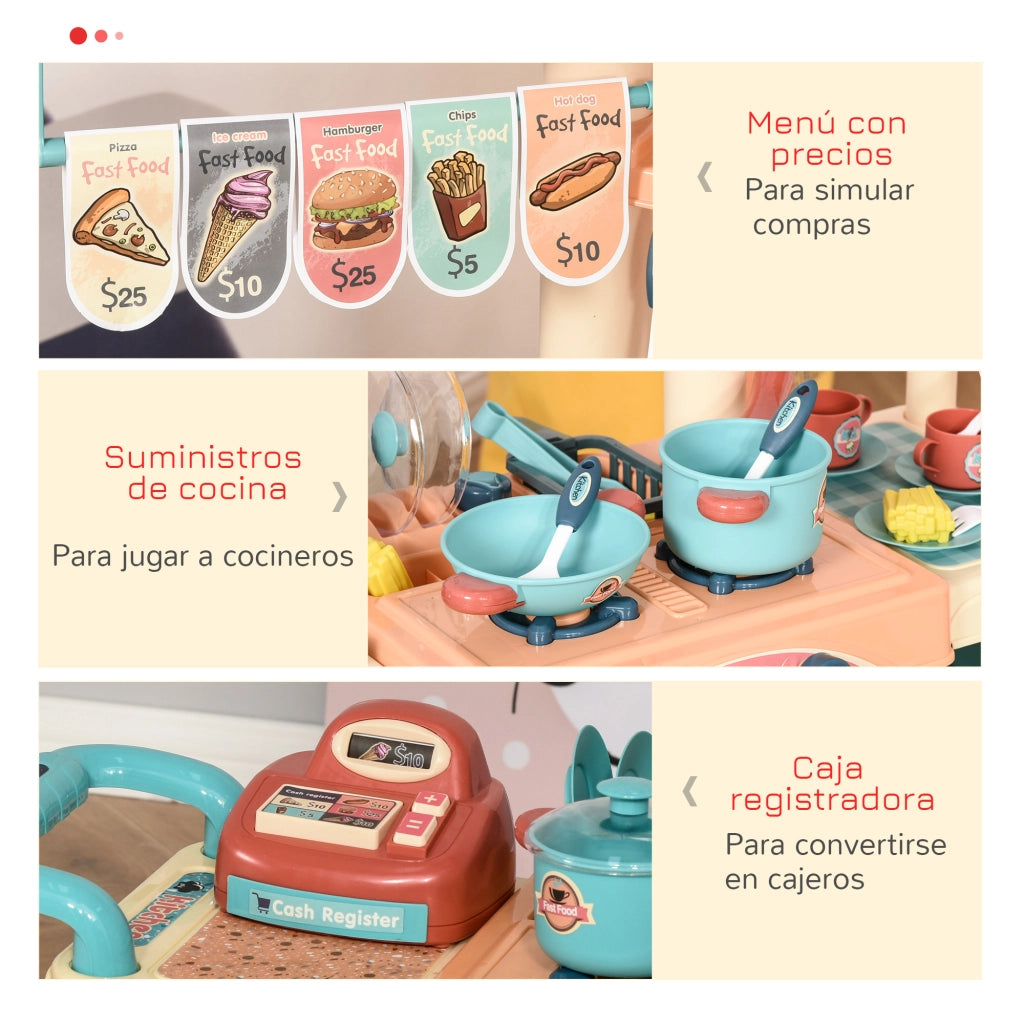 Cucina Giocattolo Bambini con Cassa Registratrice ¨C zephmum ¨C 79.5x33x90.5 cm Multicolore