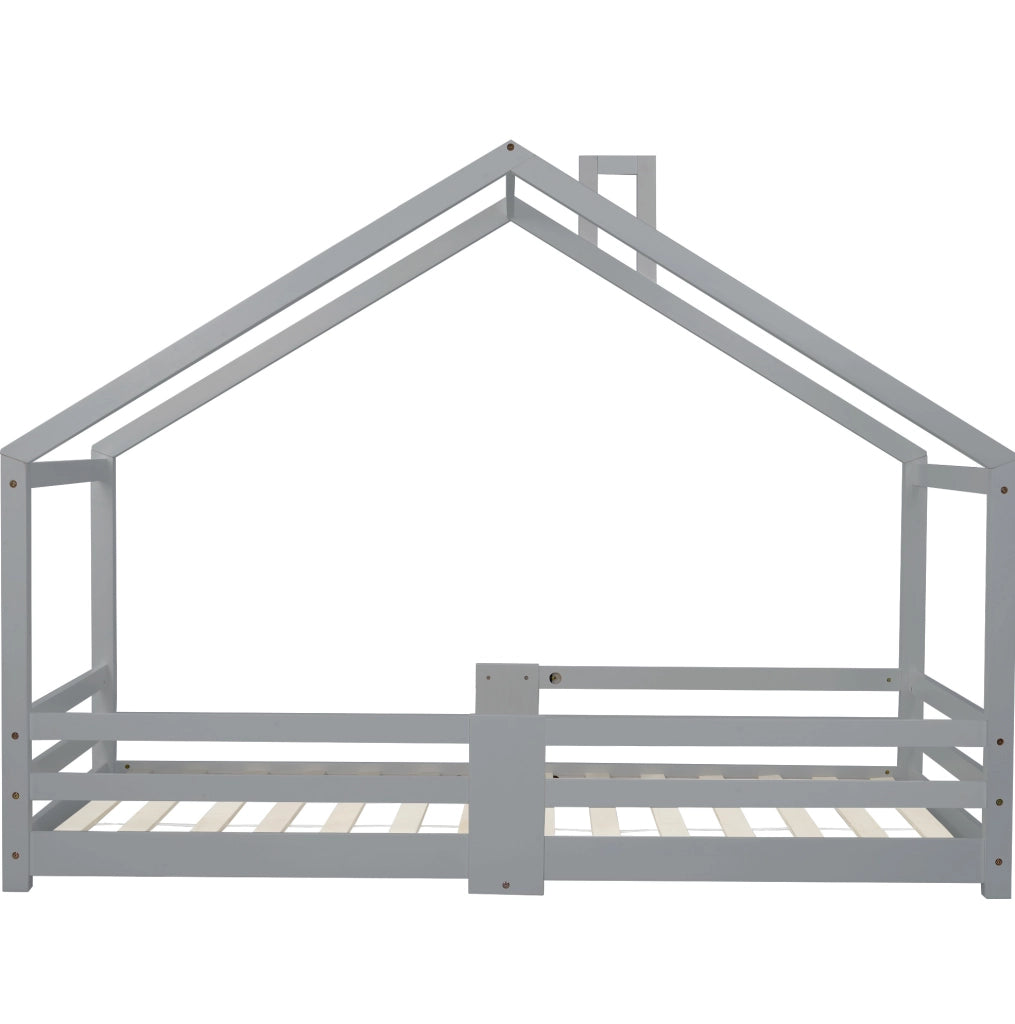 Letto a casetta 90x200 cm con protezione anticaduta; legno; grigio (Senza materasso)
